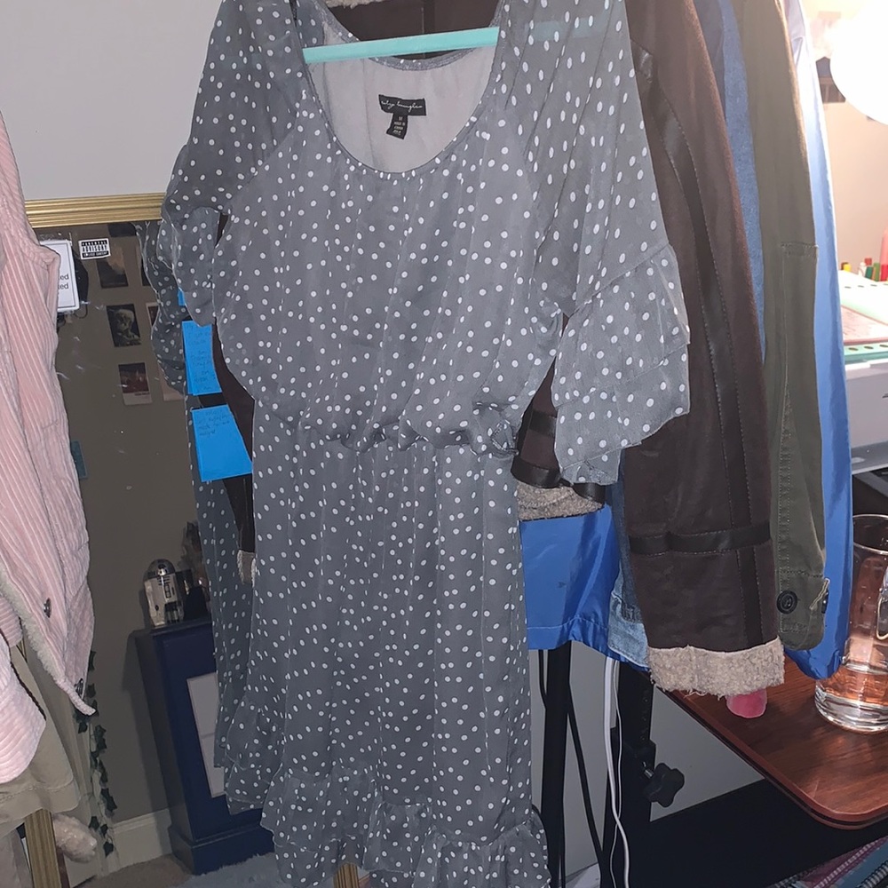 Grey Polka Dot Long Sleeved Dress